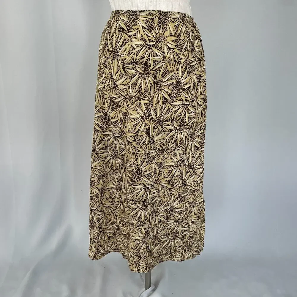 Vtg 90s Maxi Skirt Size 10 Brown Abstract Sunflower Boho Grunge Lightweight Y2K